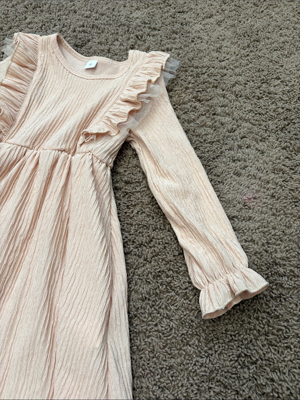 Amazon Girls' Cream Pink Ruffle Long-Sleeve Dress - Picture 5 of 6